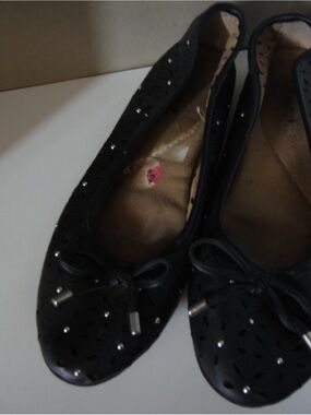 Women's Black Studded Bow Ballet Flats